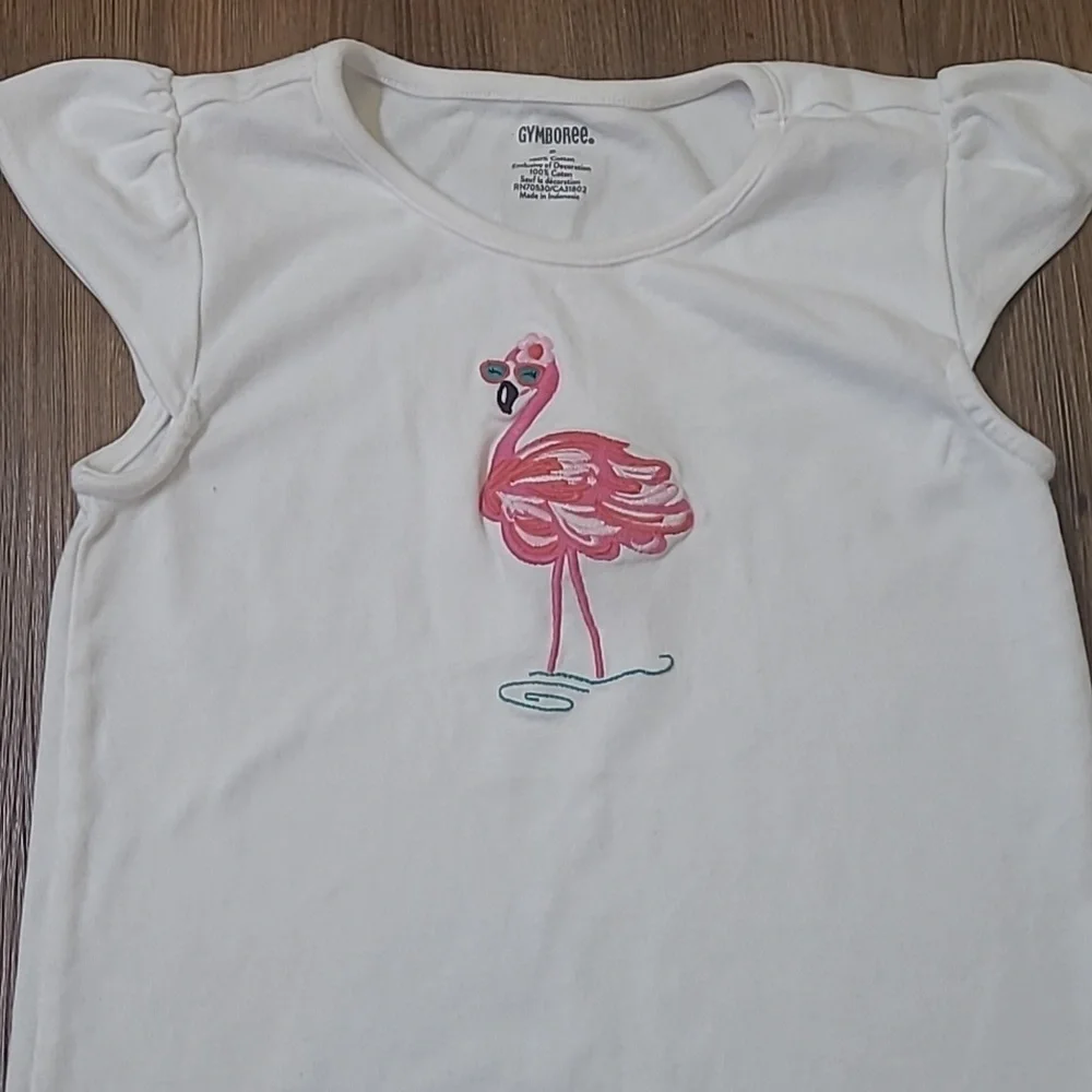 GYMBOREE B'gosh White Tee with‎ Pink Flamingoused good condition.